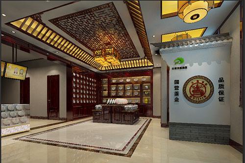 邕宁古朴典雅的中式茶叶店大堂设计效果图