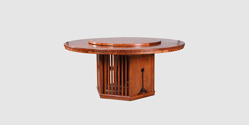 邕宁中式餐厅装修天地圆台餐桌红木家具效果图